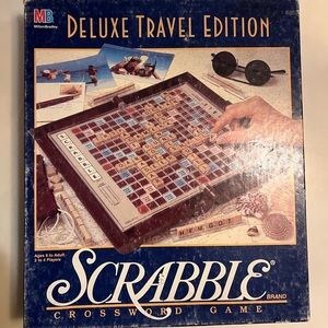 Scrabble Deluxe Travel Edition Game Milton Bradley Complete 1990 100 Tiles